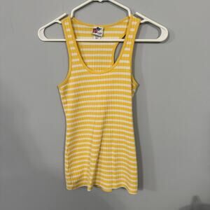 Piper & Blue Ribbed Racerback Tank Top Women's Size Small Yellow & White Stripe